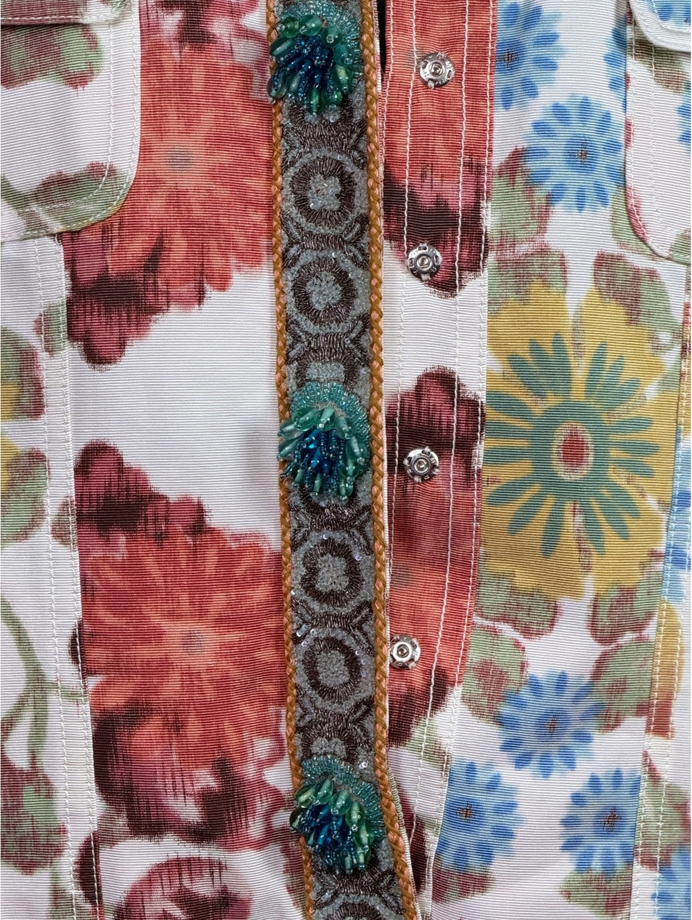 Sonia Bogner Womens 12 Floral Beaded Jacket Silk Trim Multicolor Czech - Picture 8 of 9
